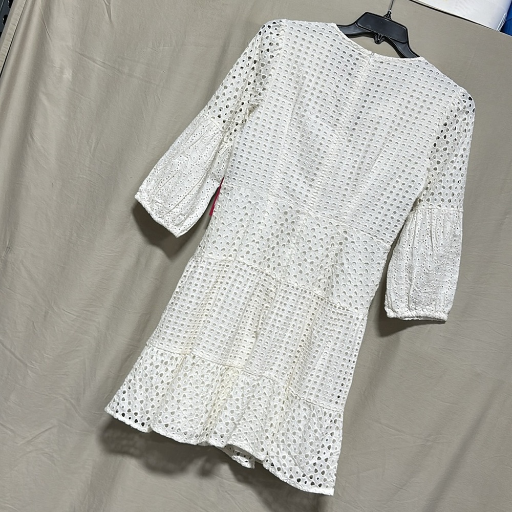 Vince Camuto White Eyelet V-Neck Tiered Dress - Picture 6 of 9